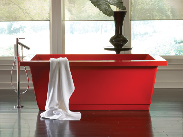 Splash Galleries Aquatic Serenity Freestanding Rectangular Acrylic Soaking Tub in Red Acrylic. 919-719-3333