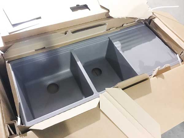 Blanco Precis sink box opened in our warehouse to check for damage